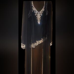 Elegant Embroidered And Beaded Blk, Gold Tank Top W/ Matching Beaded Kimono